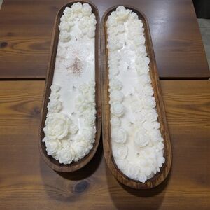 6 Wick Soy Rose Candles in Wooden Bowl. Non Toxic.